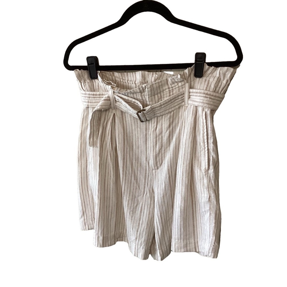 Banana Republic Factory Linen Blend Striped High-Waisted Shorts with Belt 4 - Picture 1 of 9